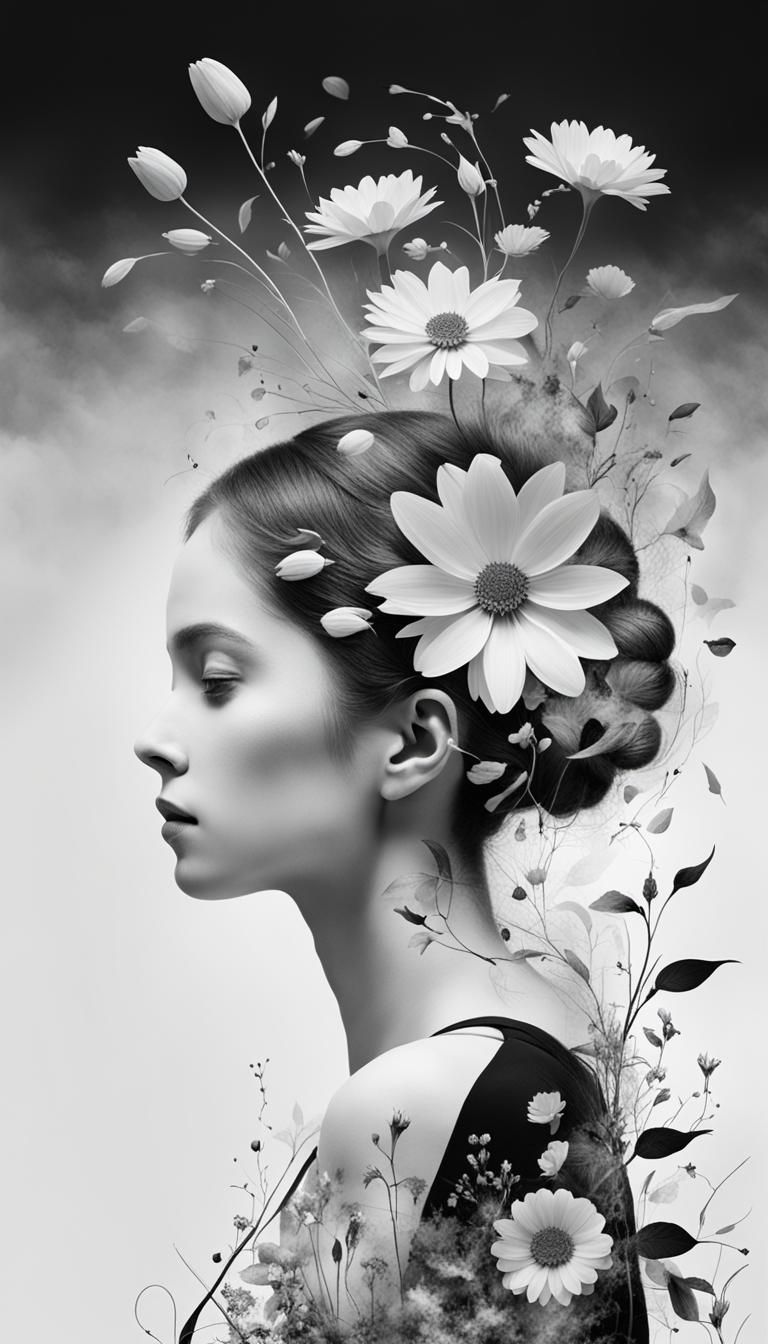 Ethereal Floral Portrait: Minimalist Surreal Art
