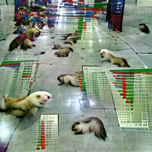 Ferret Navigating Stock Market Floor