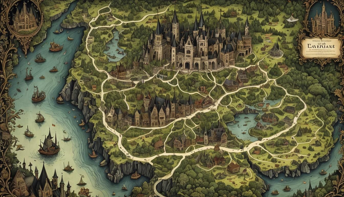 Gothic Map of a Lost Land Illustration