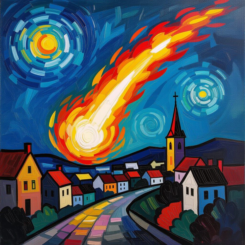 Fiery Comet Descends: Neo-Impressionist Expressionism