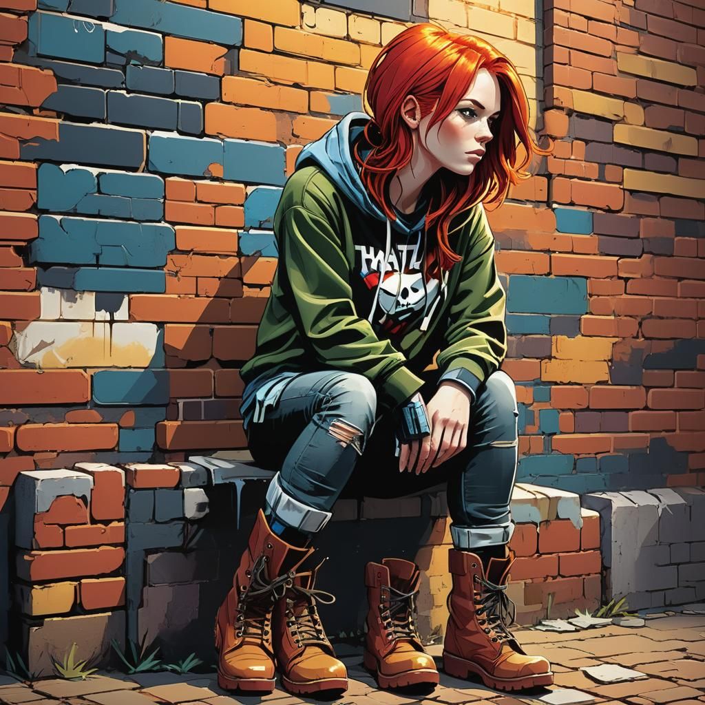 Woman with Red Hair in Comic Book Style