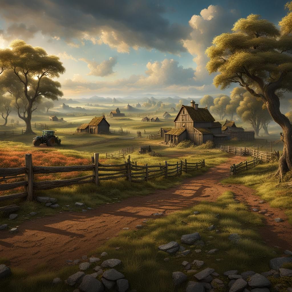 Vast Farmland in 1750s: Detailed Matte Painting