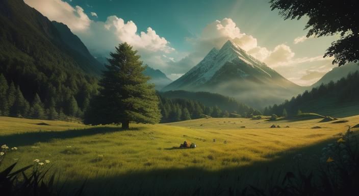 Cinematic Hobbit in Sunlit Meadow