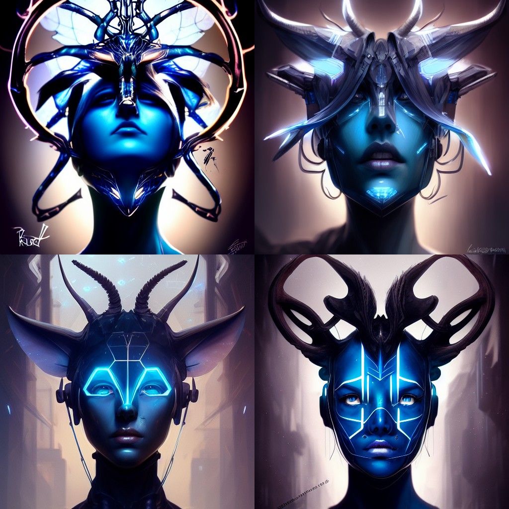 Cyberpunk Deer with Blue Horns Illustration
