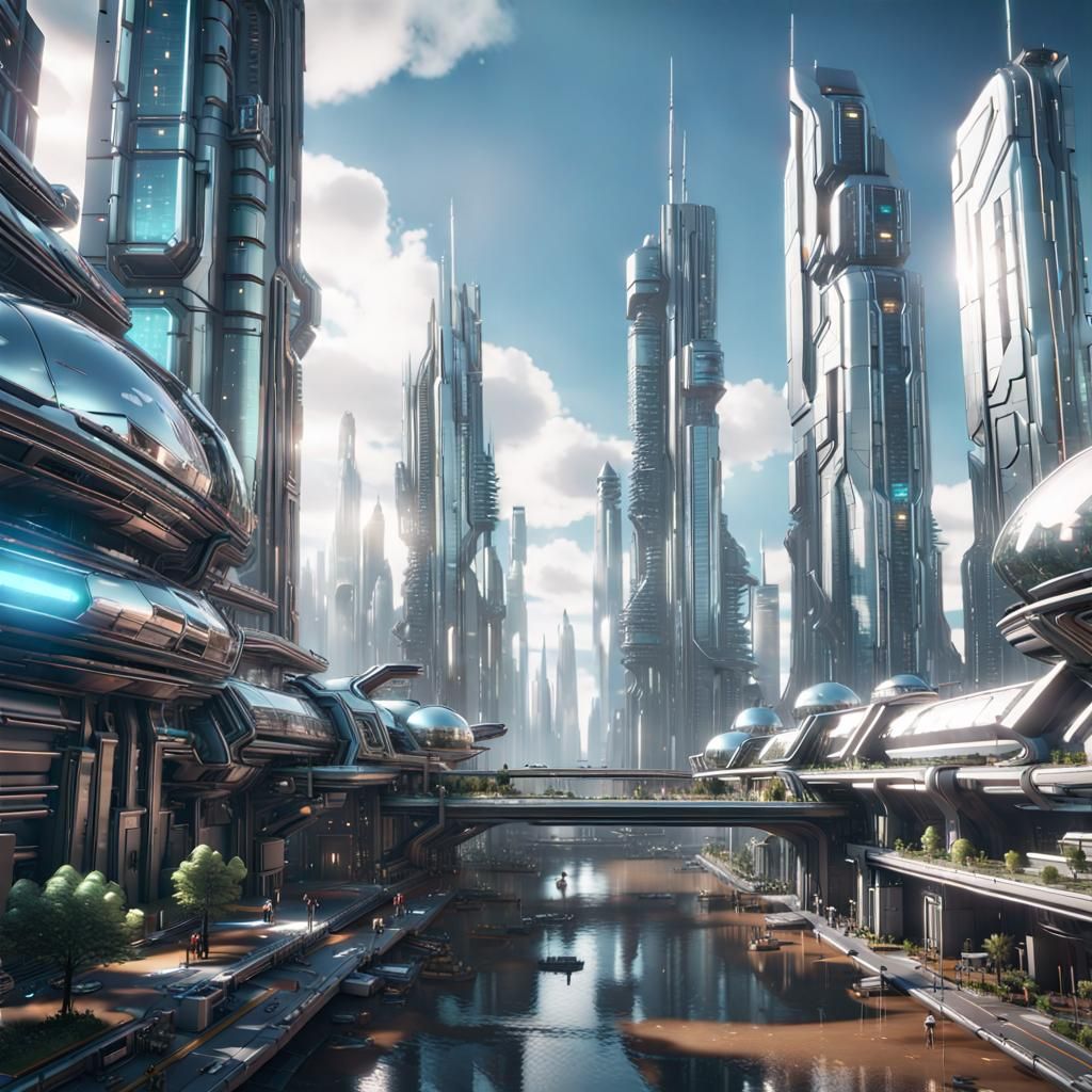 Chrome Future City in 3D Cinematic Style