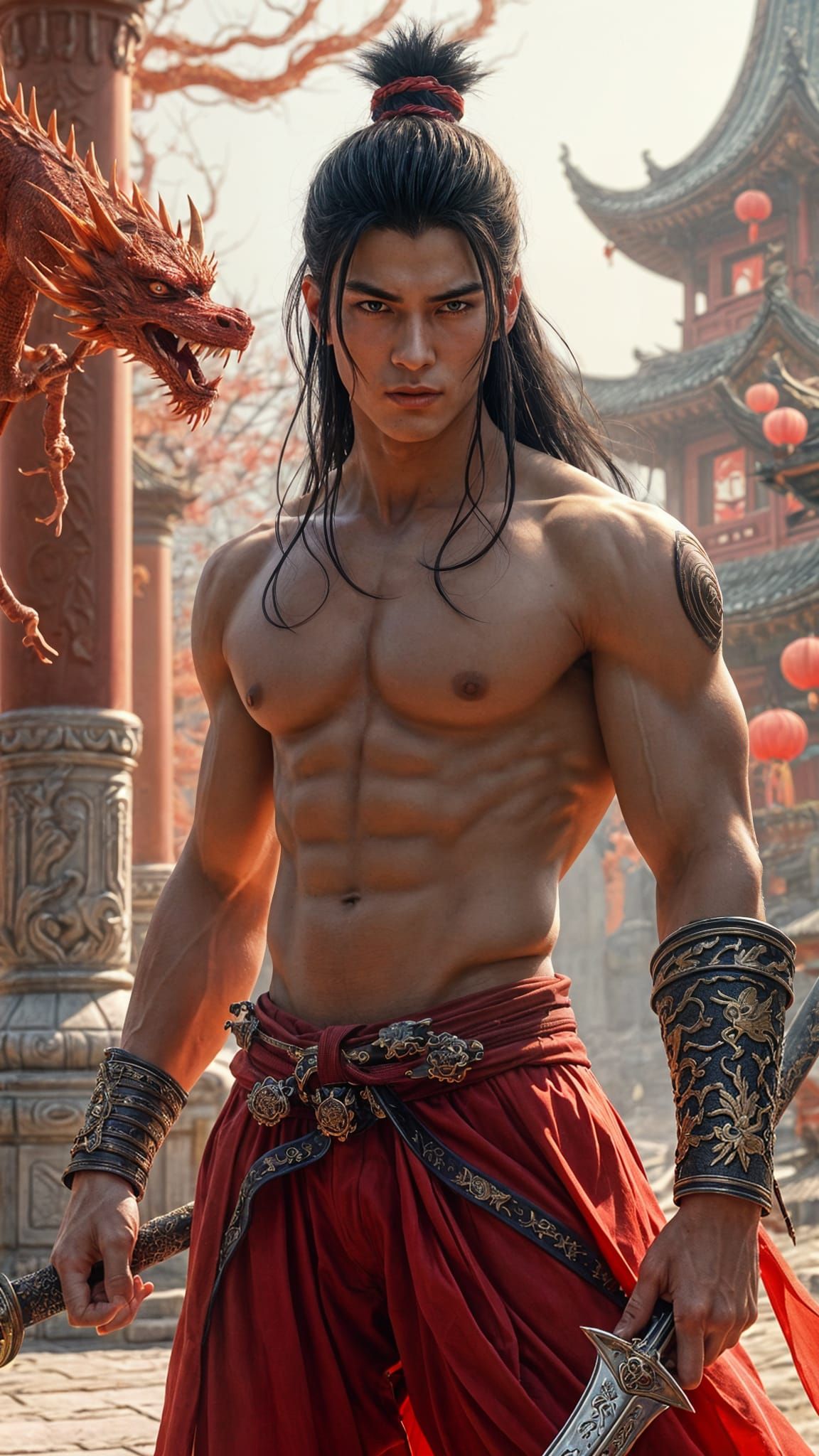 Masculine Chinese Warrior in Fantasy Landscape