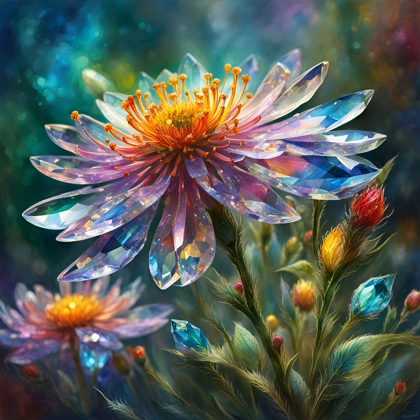 Crystal Wildflowers in Watercolor Style