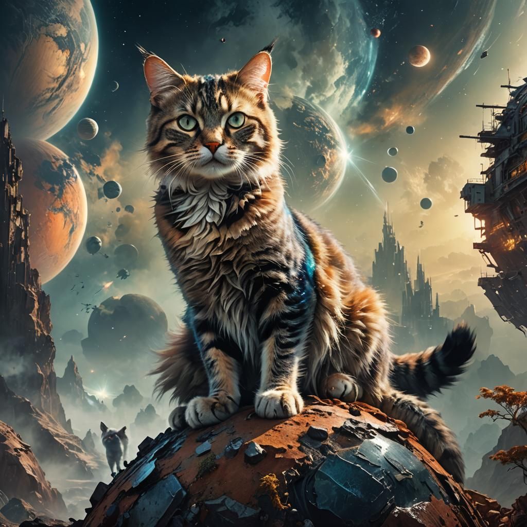 Cat Person on a Planet: Hyperrealistic Digital Art