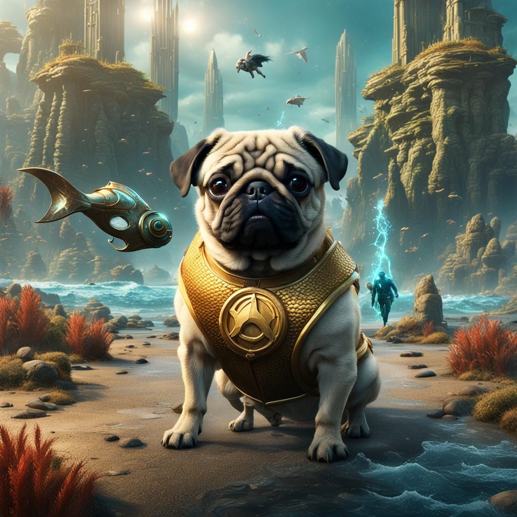 Aquaman Pug: Detailed Fantasy Concept Art