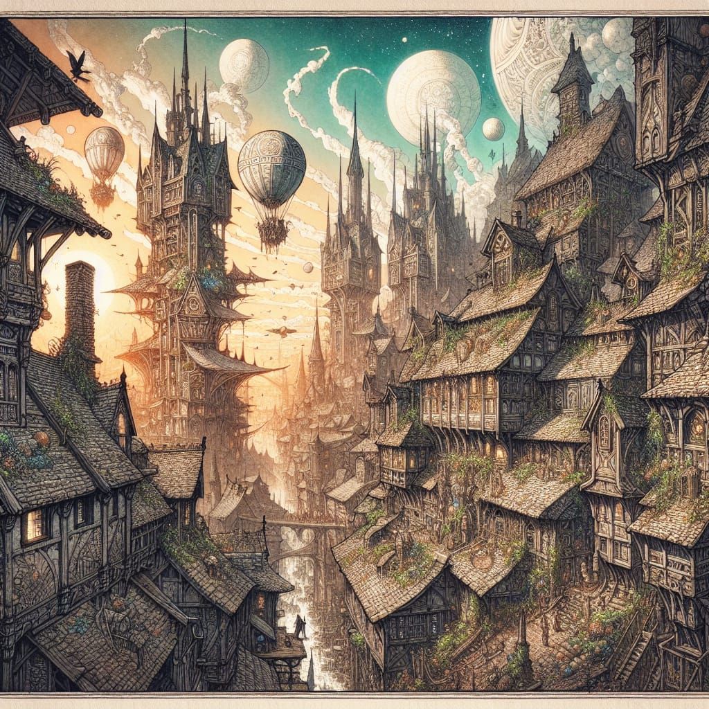 Medieval Solar Punk Village in Vibrant, Fantastical Style