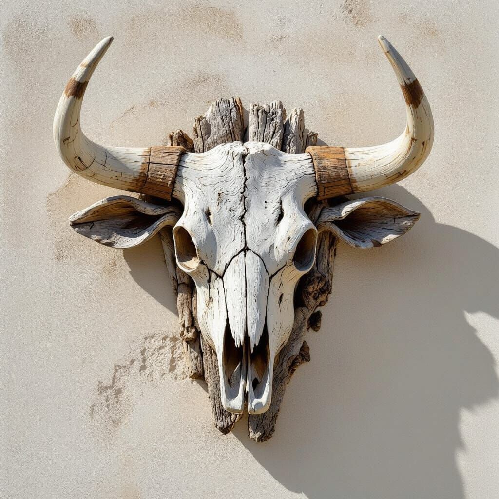 Driftwood Bull Totem Sculpture in Coastal Arte Povera Style