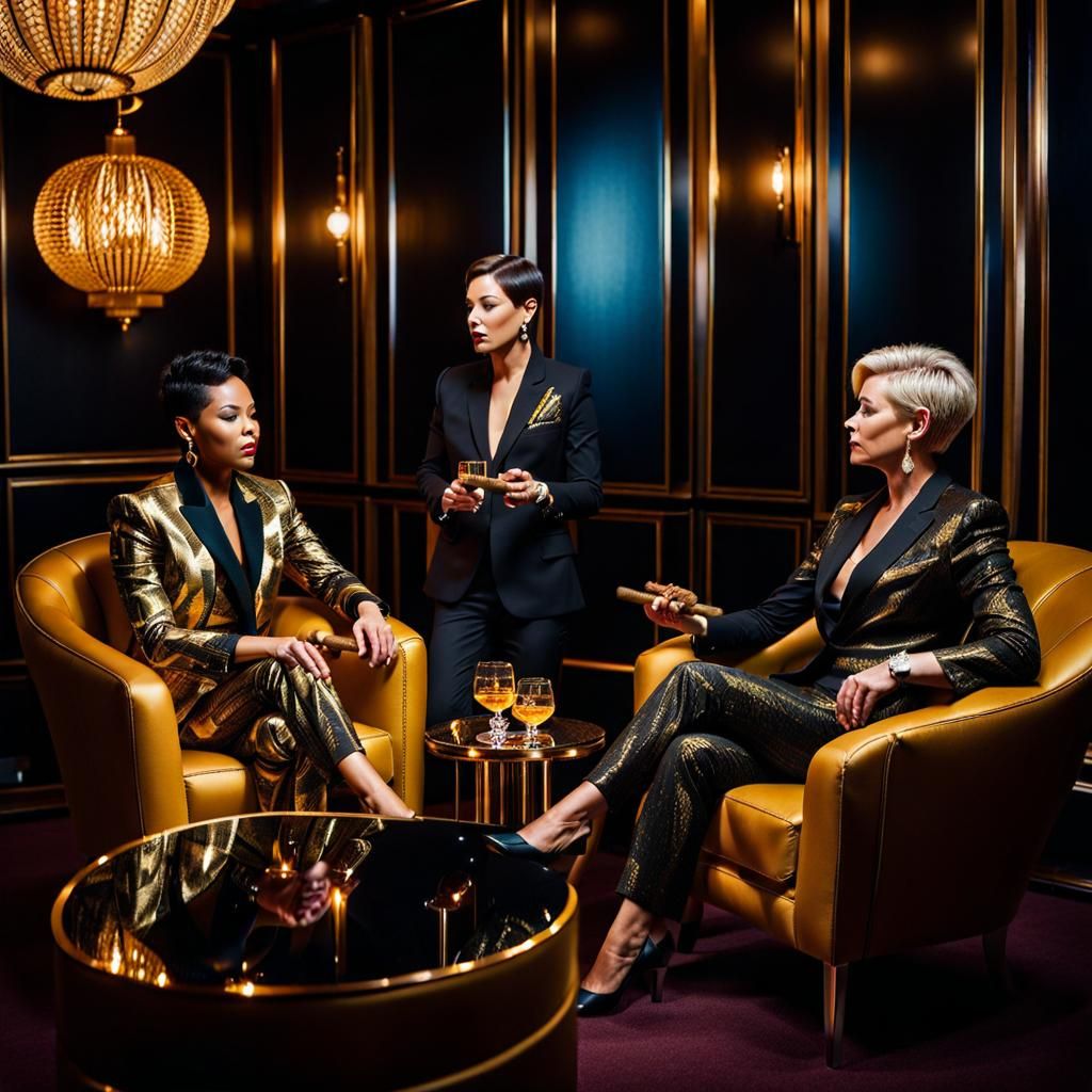 Women Smoking Cigars in a Smoky Lounge