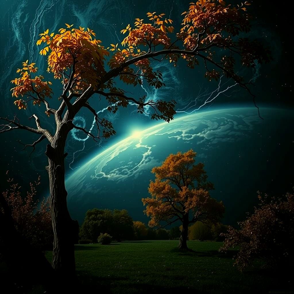 Golden Autumn Landscape with Blue Sky and Red Lands