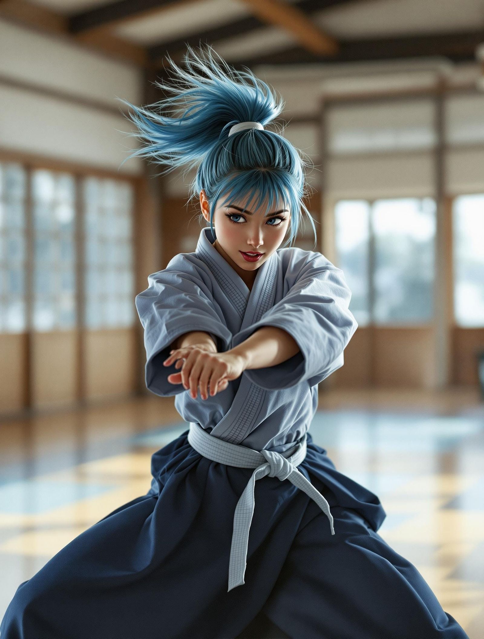 Aikido Teen in Dojo, Photorealistic Style