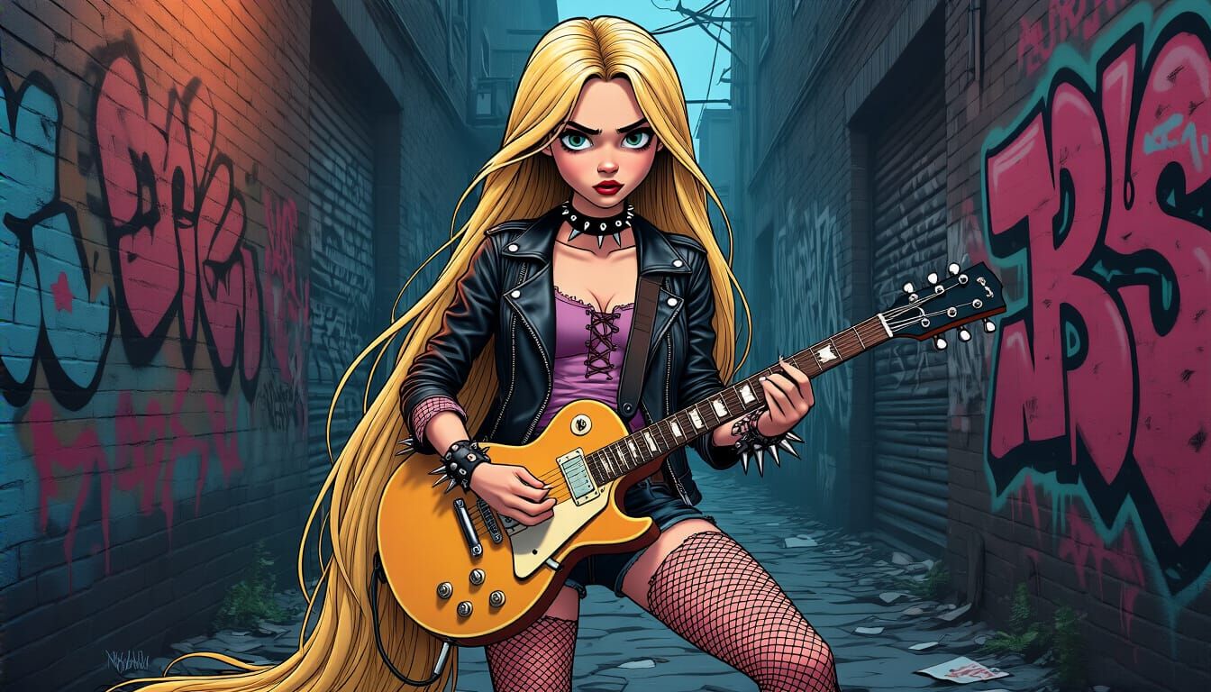 Punk Rock Rapunzel in Graffiti Alley Art