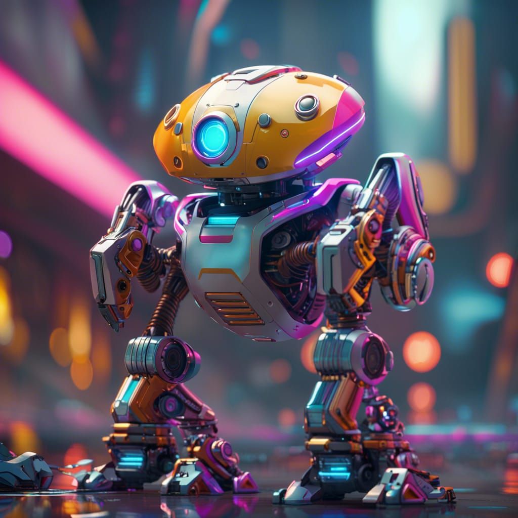 Friendly Robot in Colorful Alien Sci-Fi World