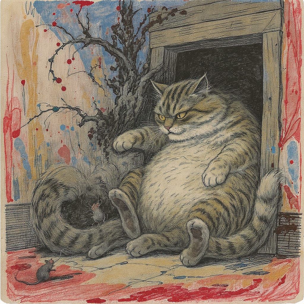 Giant Pallas Cat Stuck in Door: Fantasy Sketch