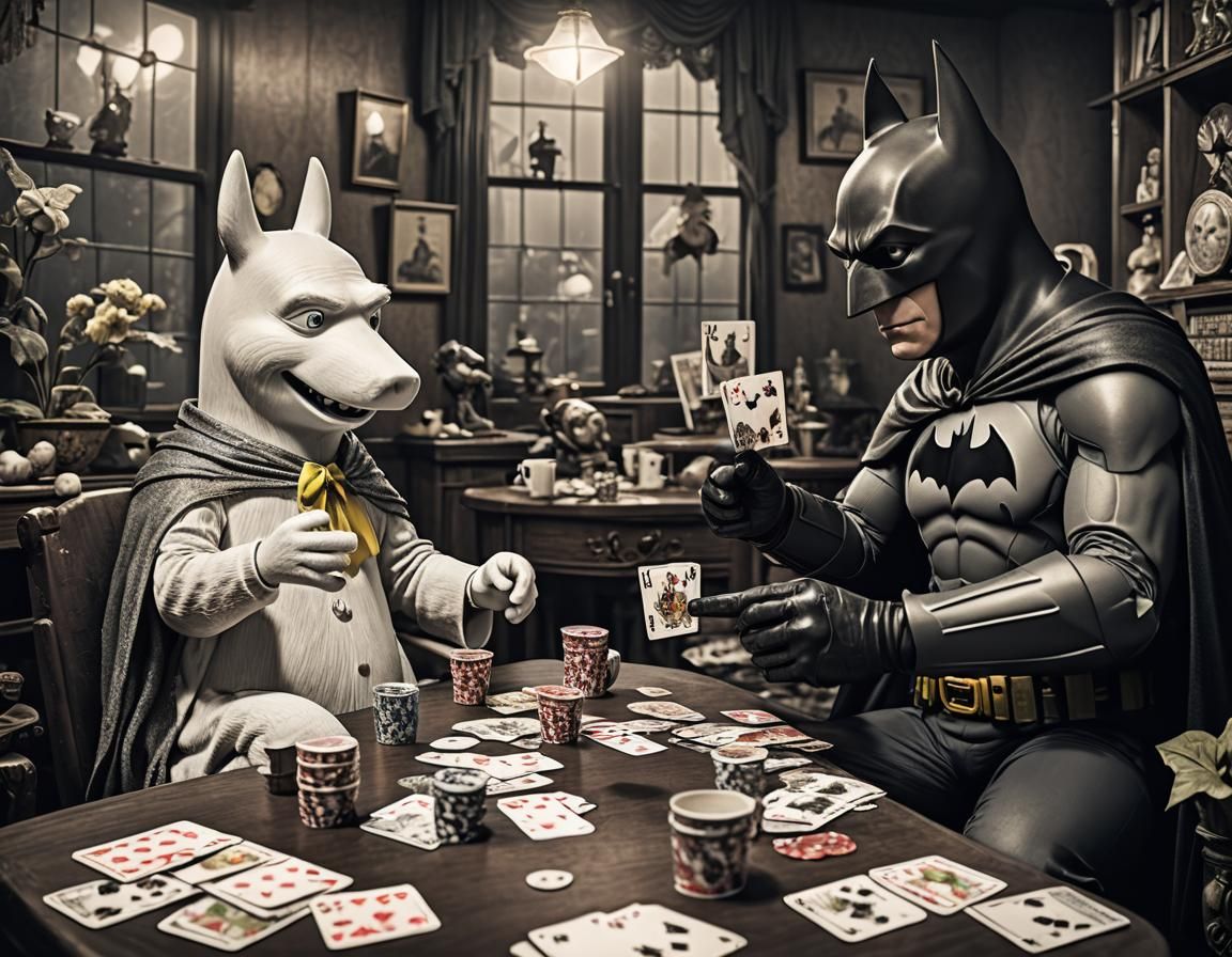 Moomintroll and Batman Play Cards in HDR