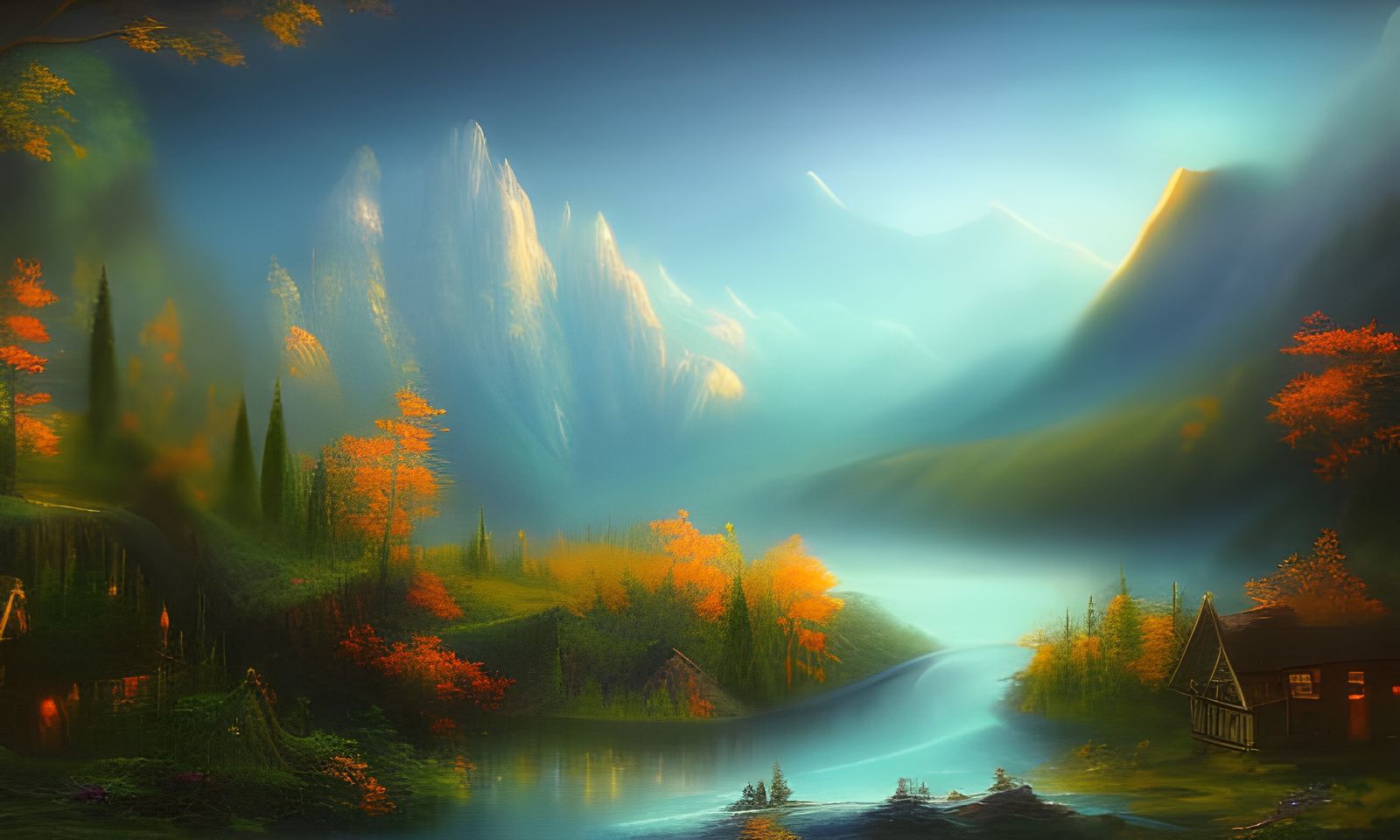 Hyperdetailed Sunrise Over Mountains in Matte Painting Style