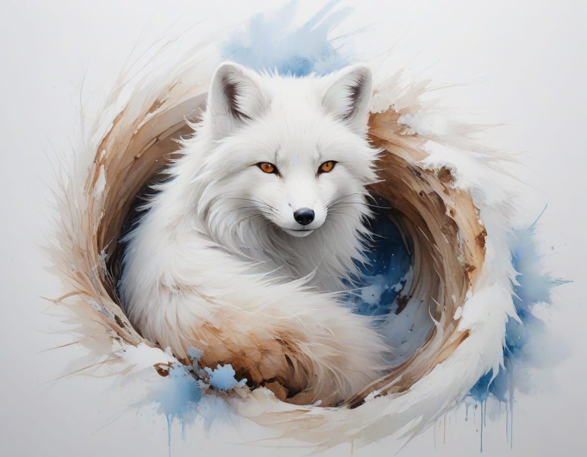 Arctic Fox in Snowy Hollow Watercolour