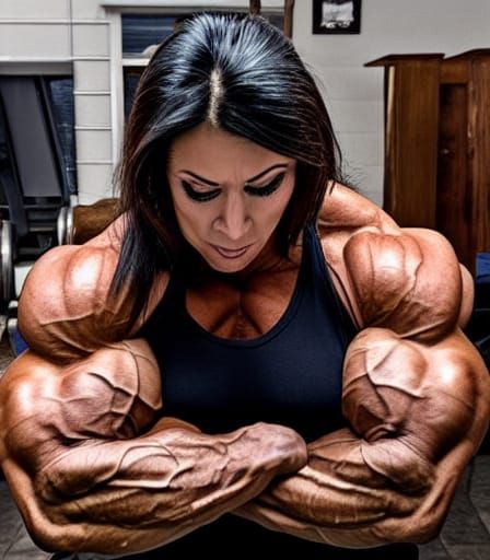 Muscular Bodybuilder Mom Flexing Ripped Arms