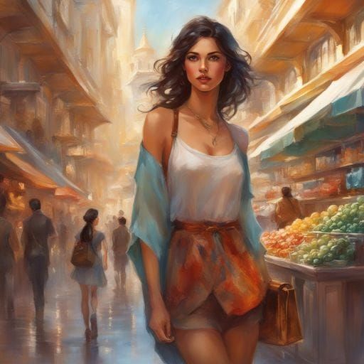 Beautiful Italian Girl Portrait in Splash Art Style