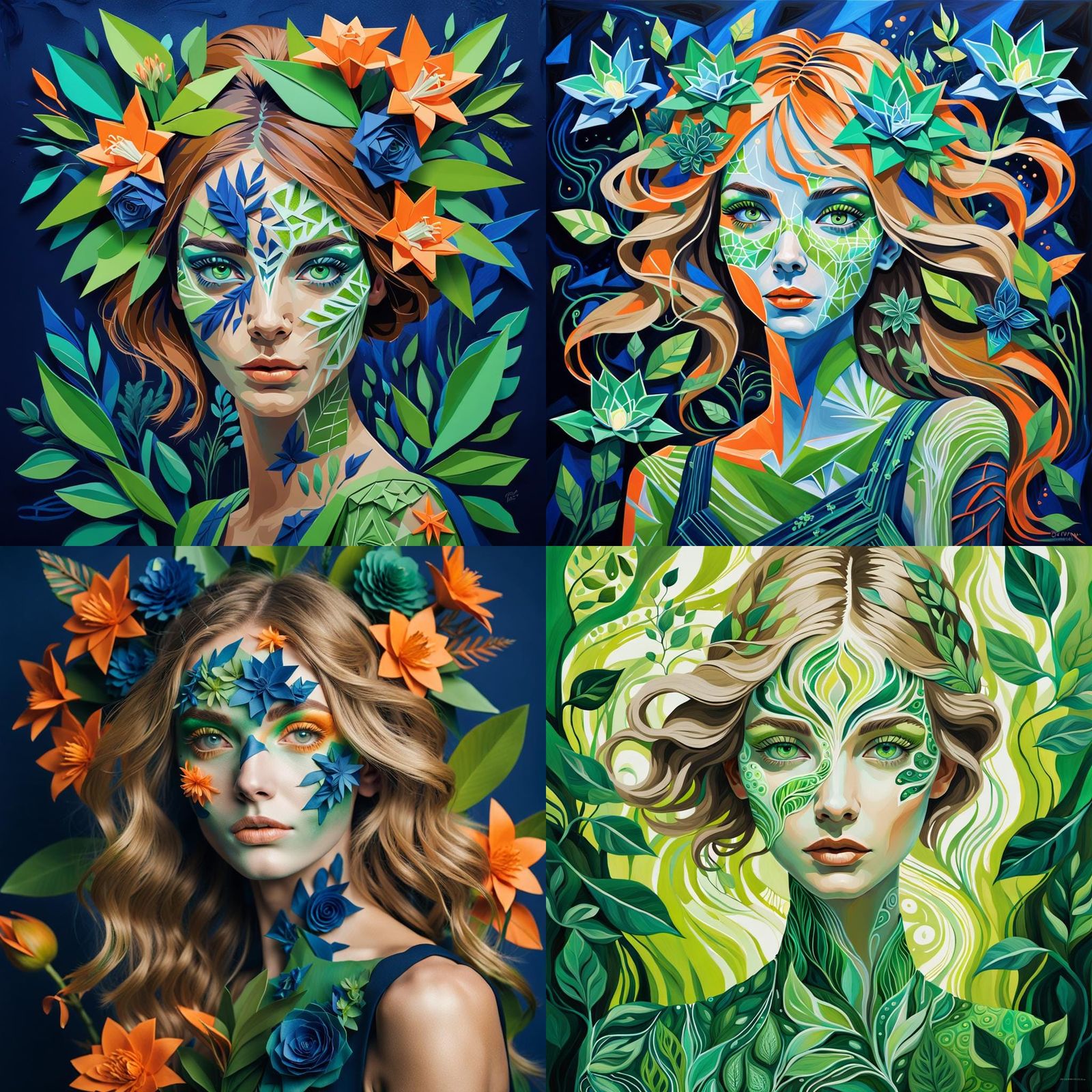 Fashionable Woman with Floral Adornments and Neon Glow