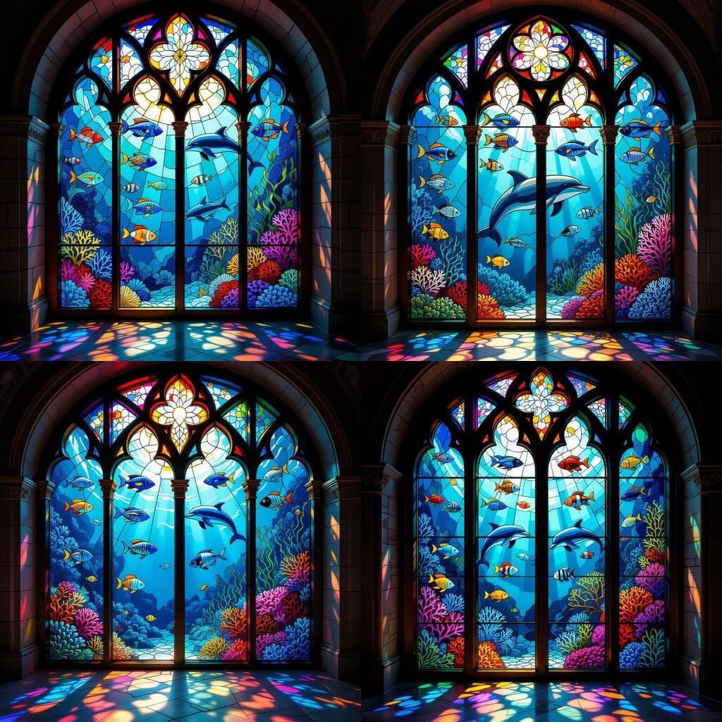 Stained Glass Window: Underwater Fantasy World