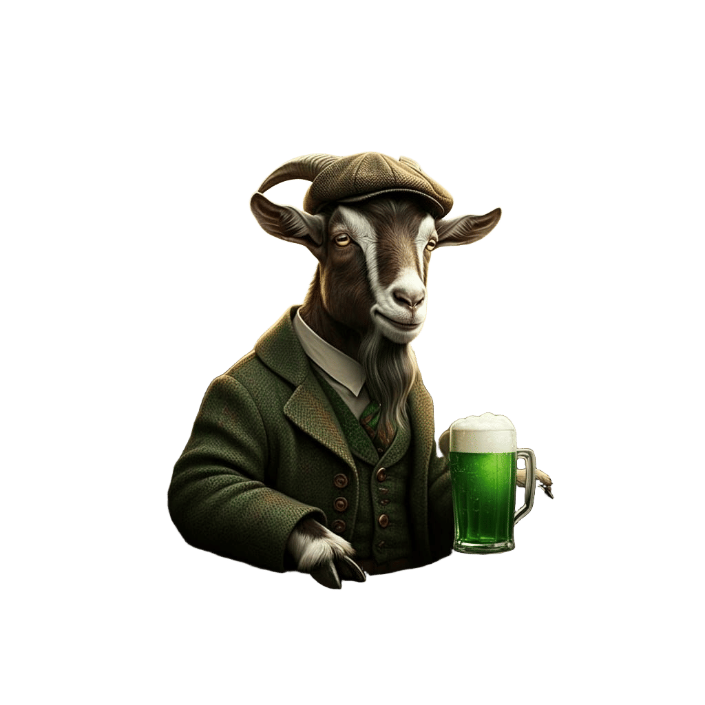 Irish Pub Logo with Gruff Billy Goat Drinking Beer