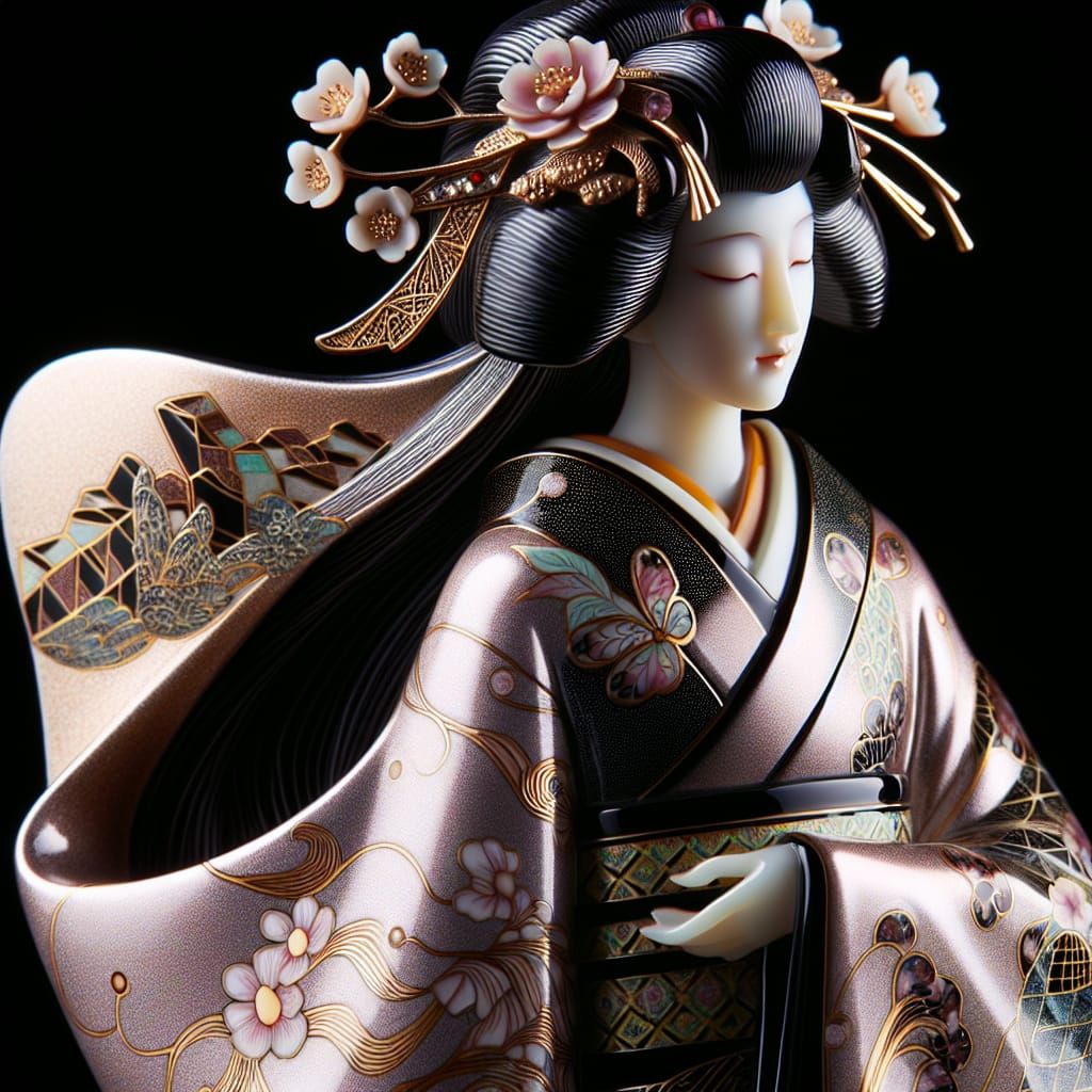 Elegant Japanese Woman in Art Nouveau-Inspired Cloisonne