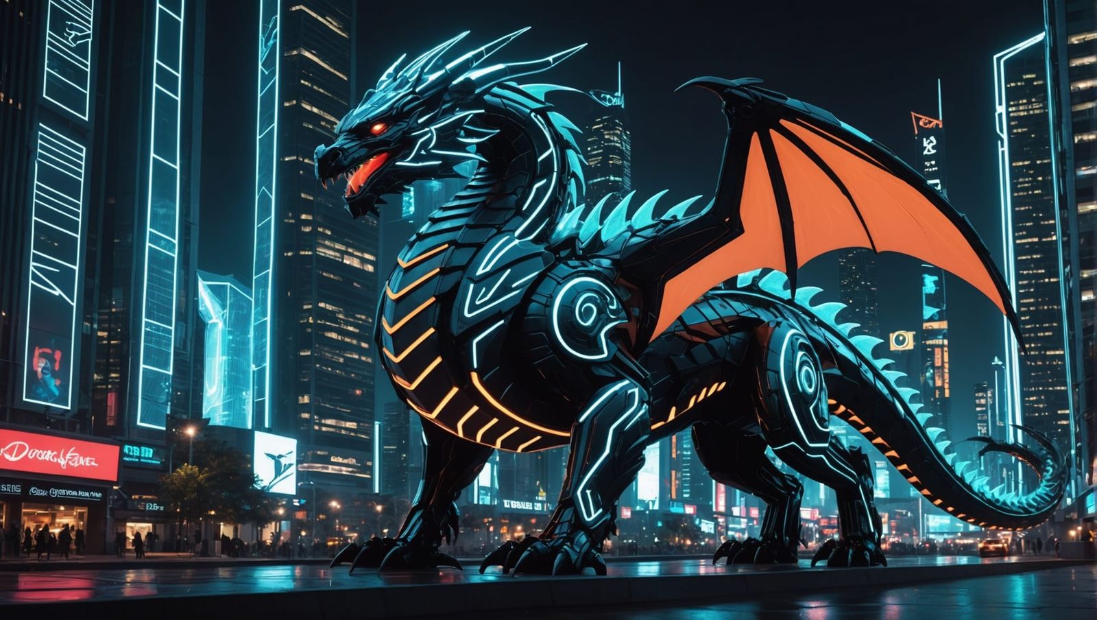 Tron Dragon in Neon Cityscape