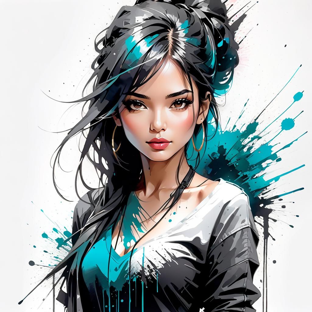 Latina Woman Portrait with Ink Splatter Detail