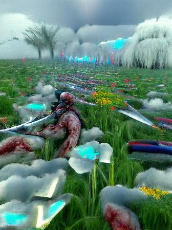 Holographic Storm with Swords, Flowers and Dying Soldier