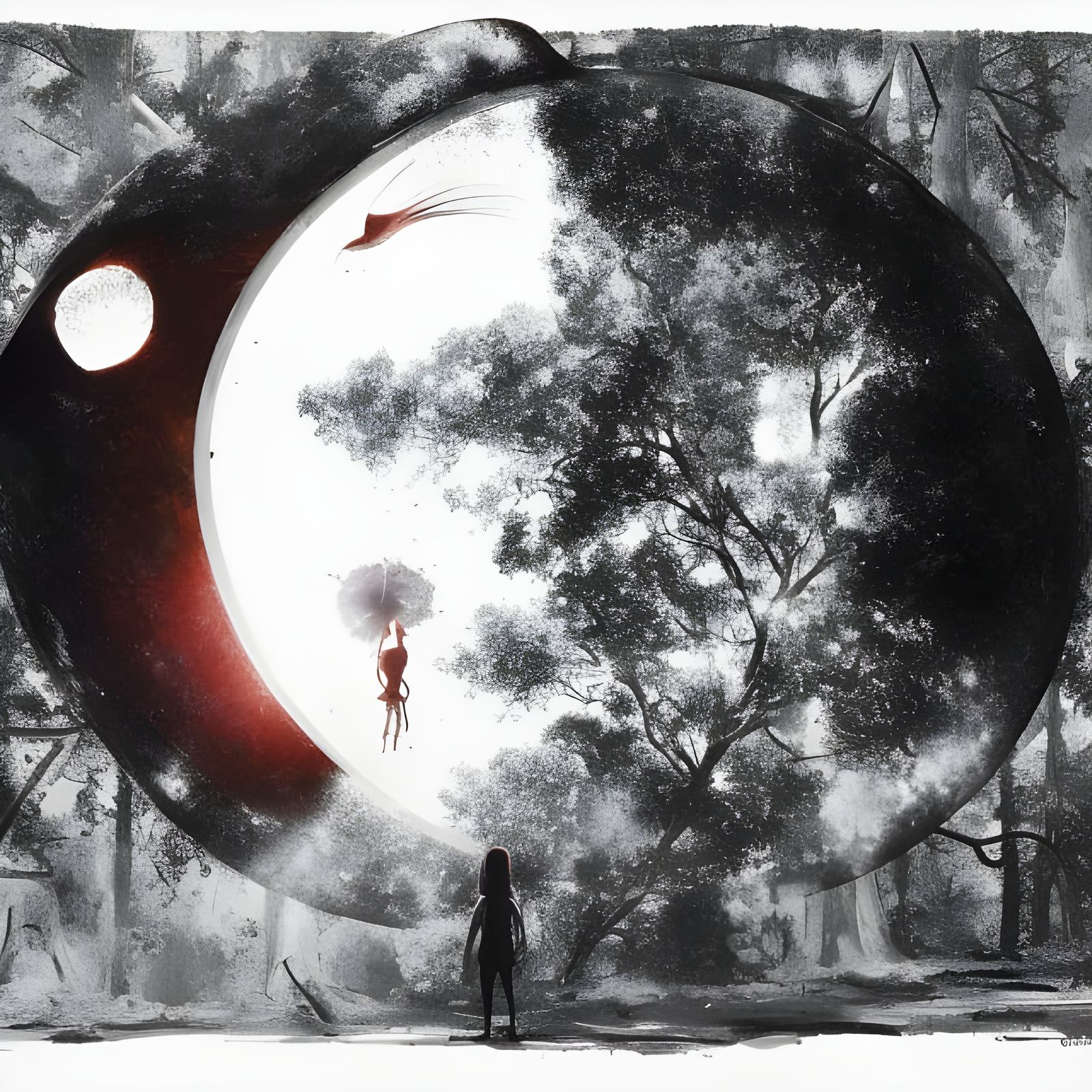 Face Merged with Sun and Moon, Maximalist Photoillustration