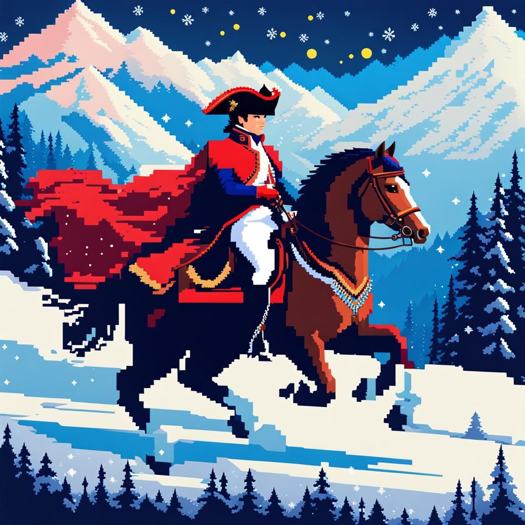 Napoleon Crossing the Alps: 8-bit Pixel Art