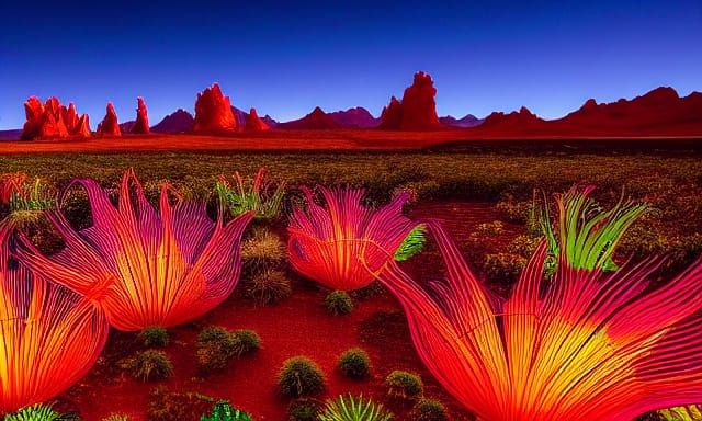 Chihuly Glass Oasis Under Aurora Borealis Sunset