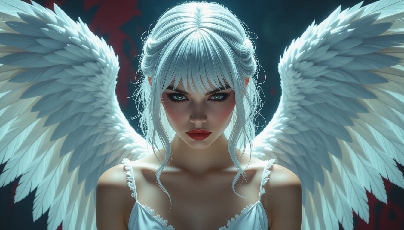 Evil Angel with Frosty Hair and Sinister Stare