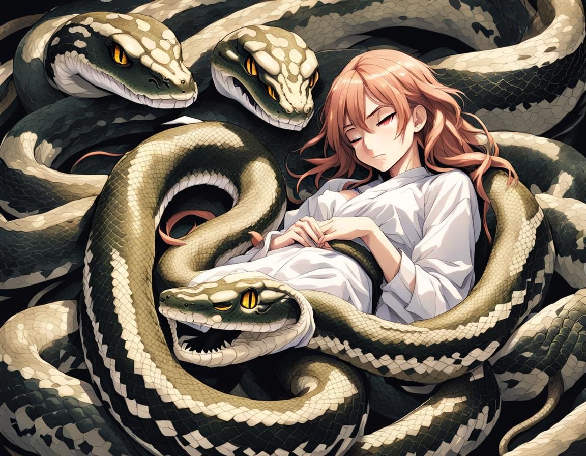 Woman sleeps in a snake pit
