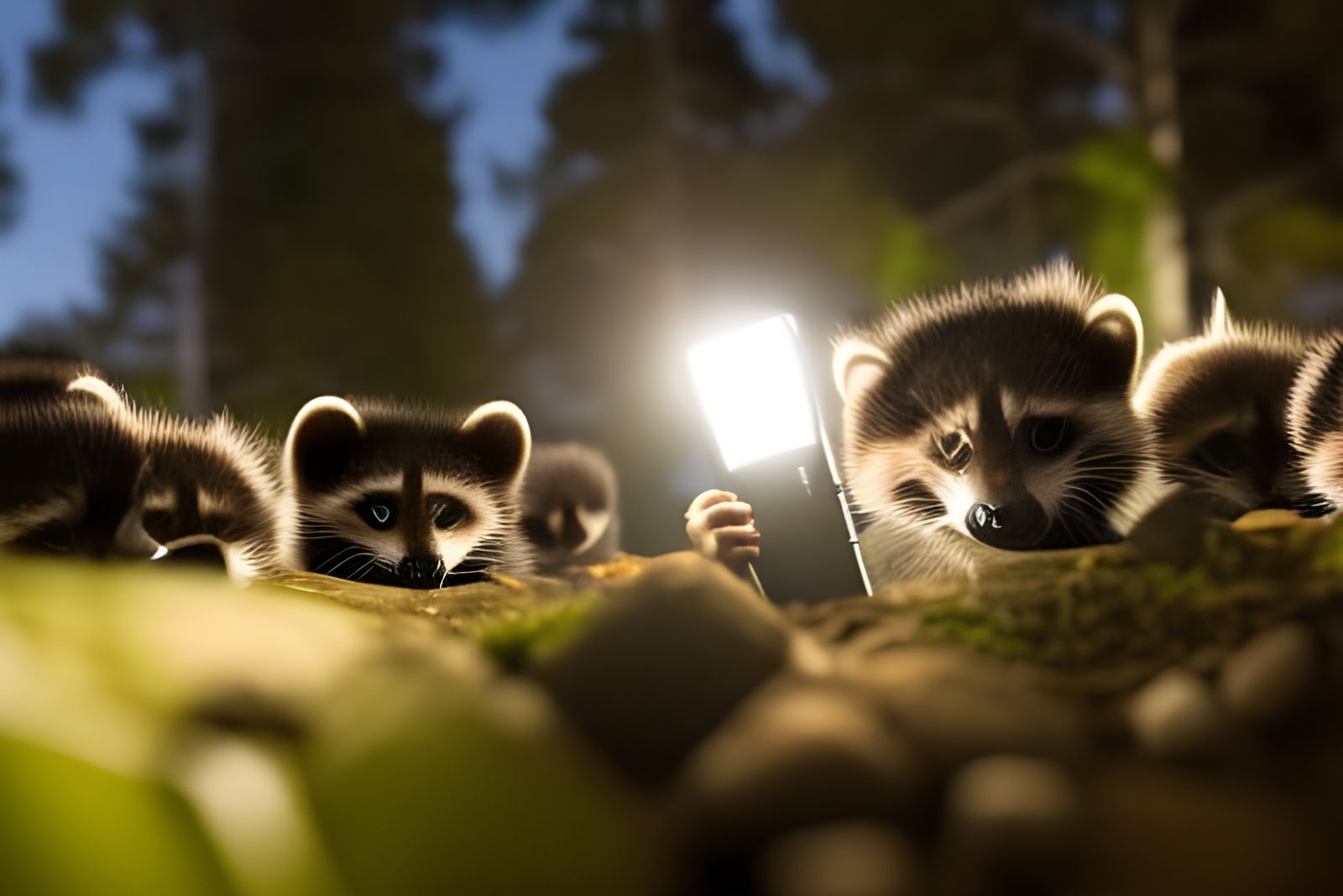 Raccoon Heist: A Hyperrealistic Nighttime Robbery