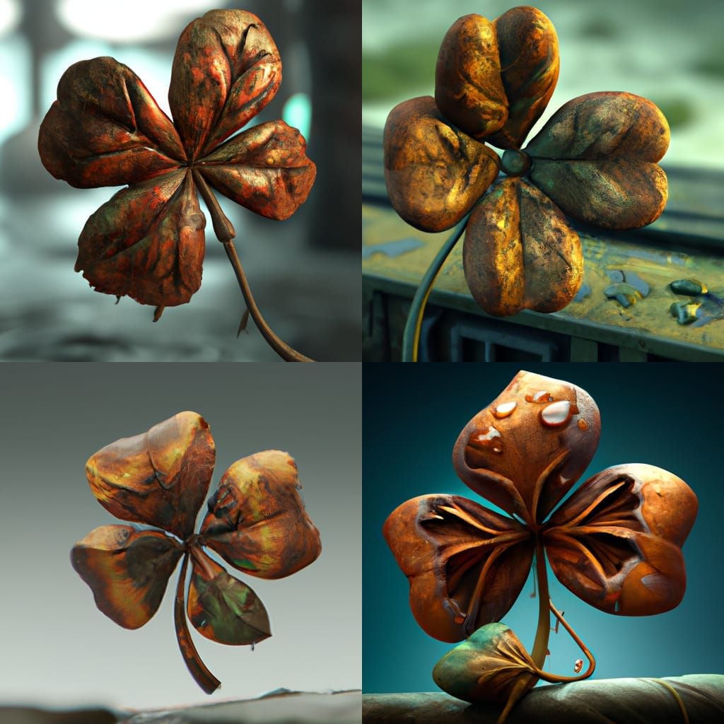 Wilted Brown Four-Leaf Clover: Detailed Matte Painting