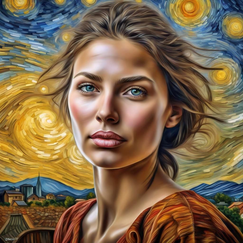 Woman's Face Painted in Sky, Post-Impressionist Style