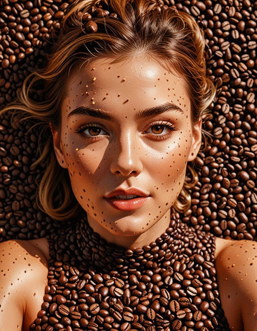 Athletic Woman Dressed in Coffee Beans: Pop Art