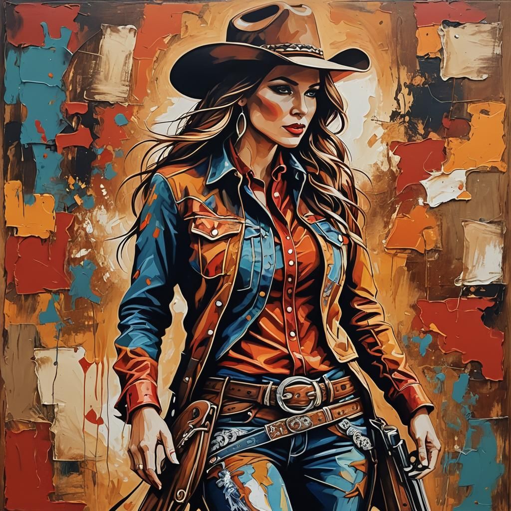 Abstract Country Cowgirl Portrait in Complementary Colors