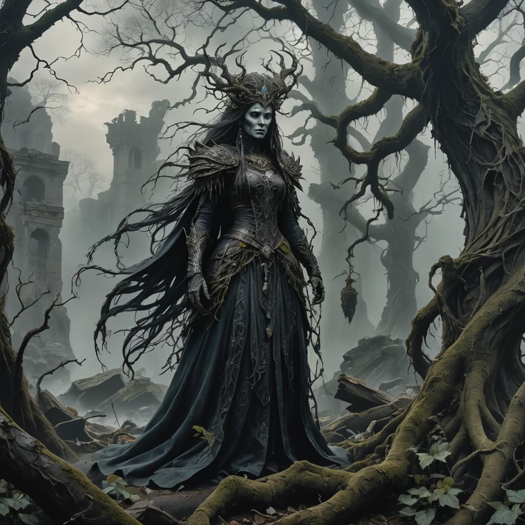 Mysterious Queen in Dark Fantasy Realm