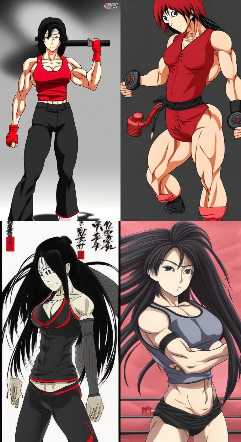 Anime Portrait of a Female Bodybuilder Flexing
