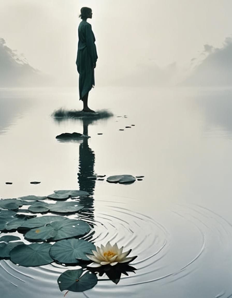 Melancholic Figure at Stormy Ocean Edge