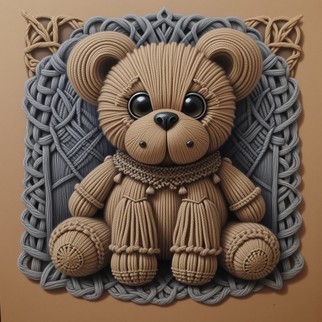 Macrame Teddy Bear Art
