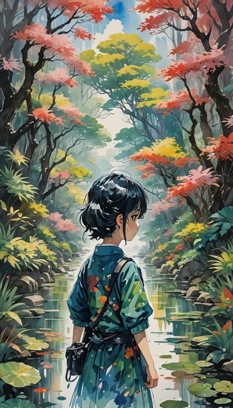 Anime Double Exposure Gouache Watercolor Impression