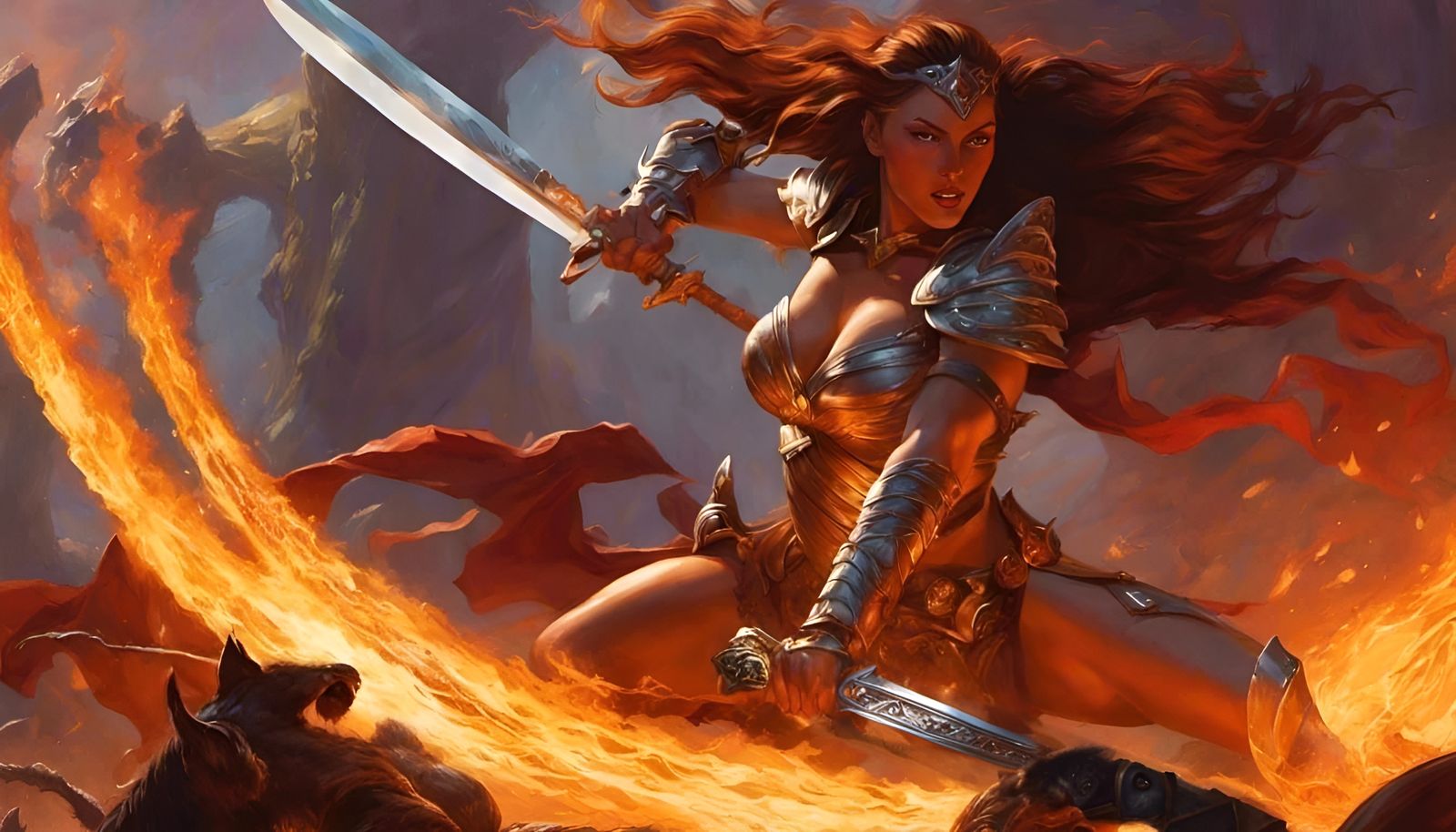 Warrior Princess Gindella slicing through the attacking beasts!