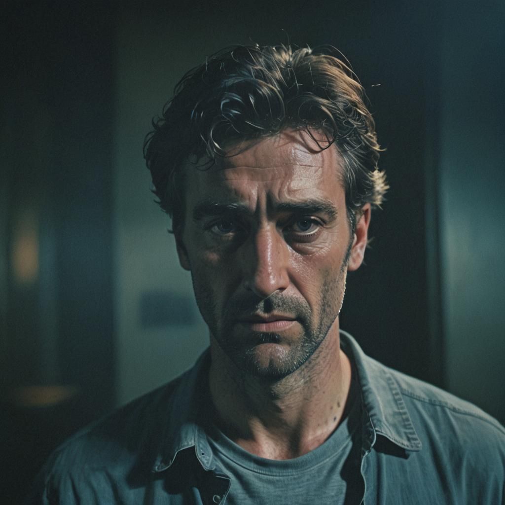Dramatic Film Still of a Man's Face